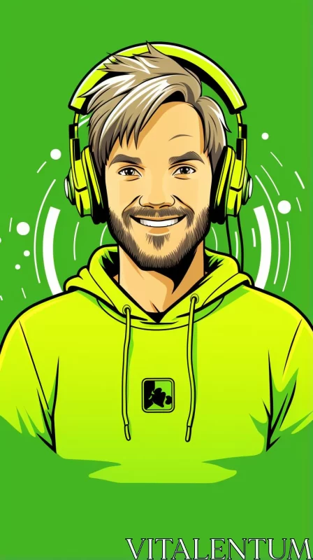 Colorful Cartoon Style Man with Headphones Illustration AI Image