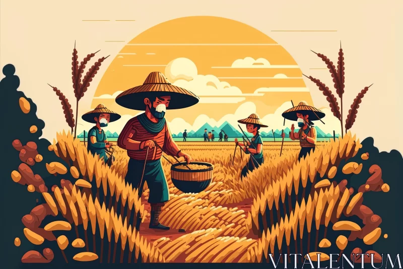 Man Harvesting Rice: A Blend of Tradition and Industry AI Image
