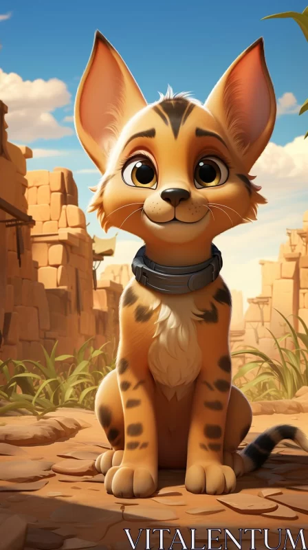 Animated Kitten in Ancient Setting: A Fusion of Styles AI Image