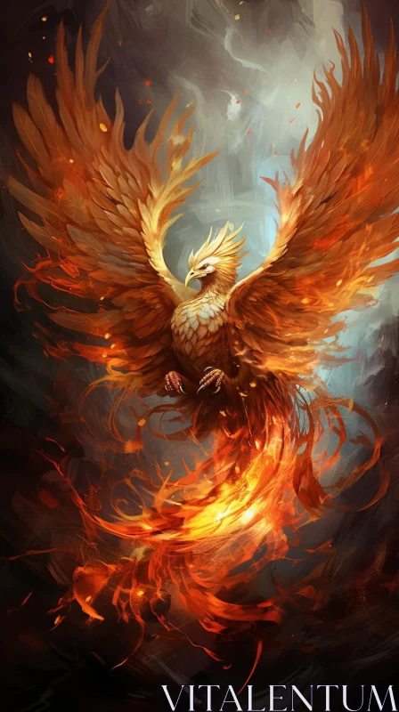 Fiery Phoenix in Flight: A Testament to Power and Resilience AI Image