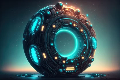 Futuristic Sci-Fi Circular Structure with Glowing Lights