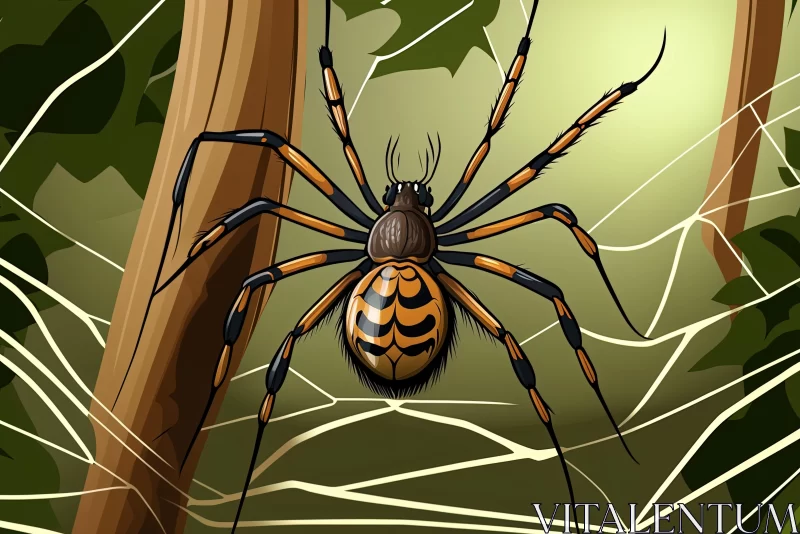Mysterious Forest Spider: Black Widow Illustration AI Image