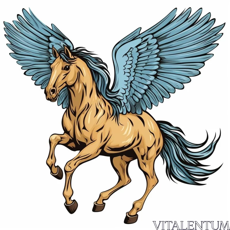 Mythical Brown Pegasus with Blue Wings AI Image