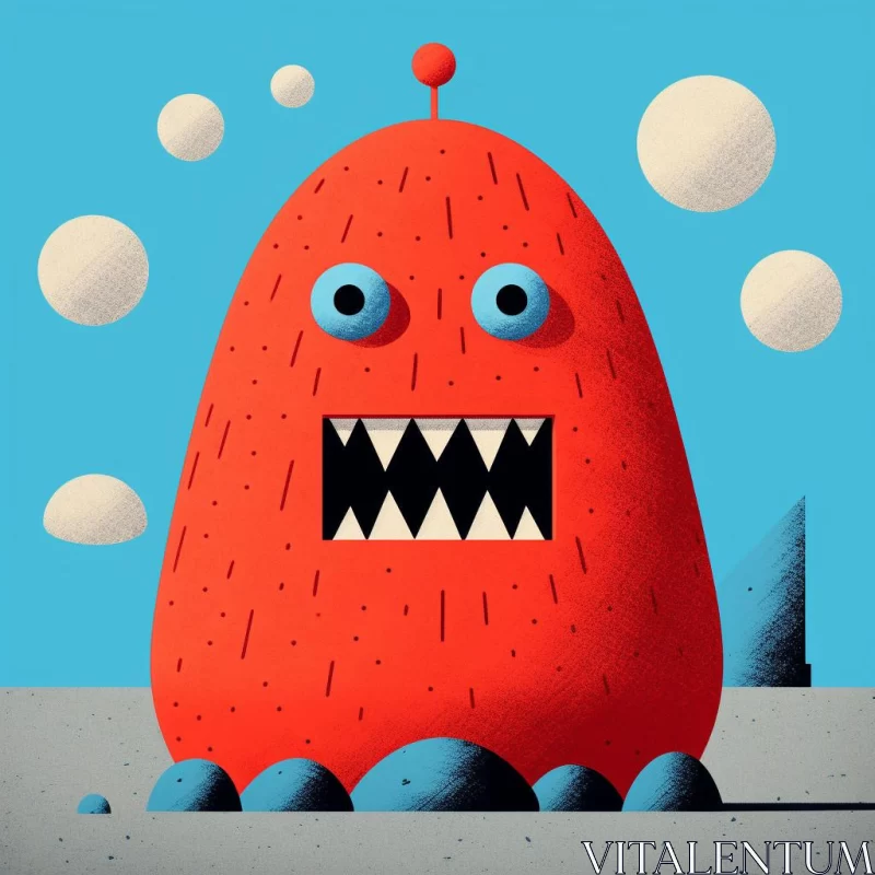Red Monster with Elongated Eyes: An Editorial Illustration AI Image