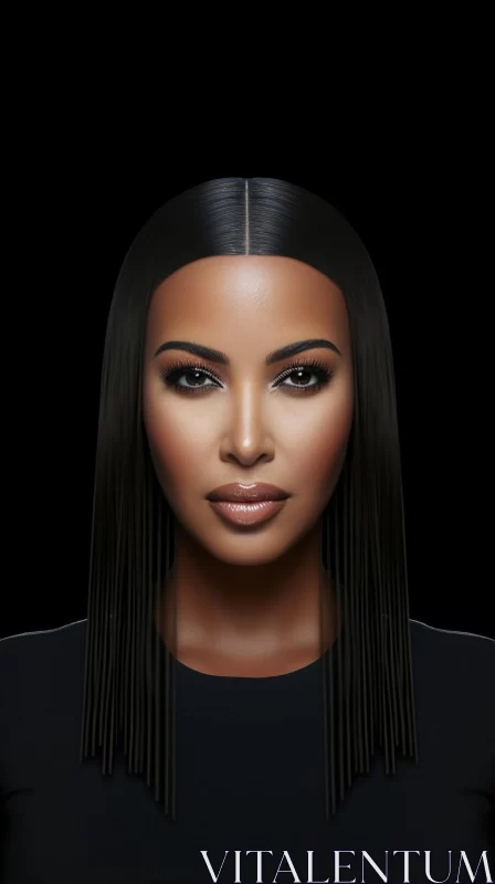 Symmetrical Digital Art Portrait of  Kim Kardashian with Black Hair AI Image