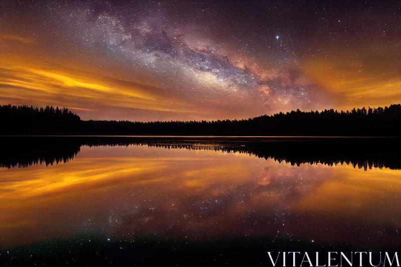 Calming Symmetry: Milky Way Reflection on Night Sky AI Image