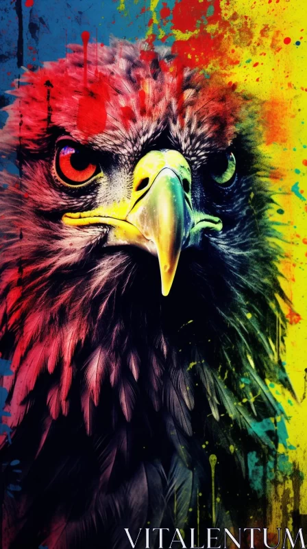 Colorful Eagle Face with Paint Splashes Artwork AI Image