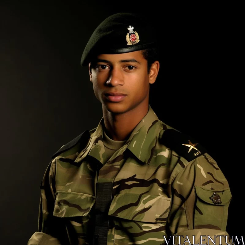 Portraiture of a Young Soldier in British Army Uniform AI Image