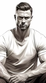 Realistic Comic Style Illustration of Man in White Shirt AI Image