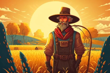Rustic Farmer Illustration in Vibrant Colors