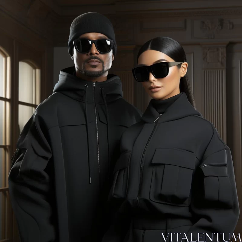 AI ART Stylish Hip-Hop Inspired Couple in Black Suits