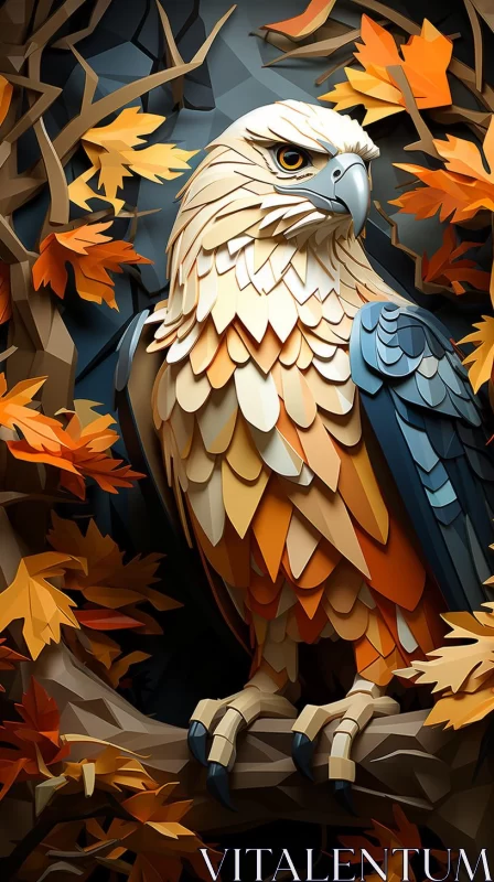 Surreal 3D Illustration of an Abstract Eagle Amidst Leaves AI Image