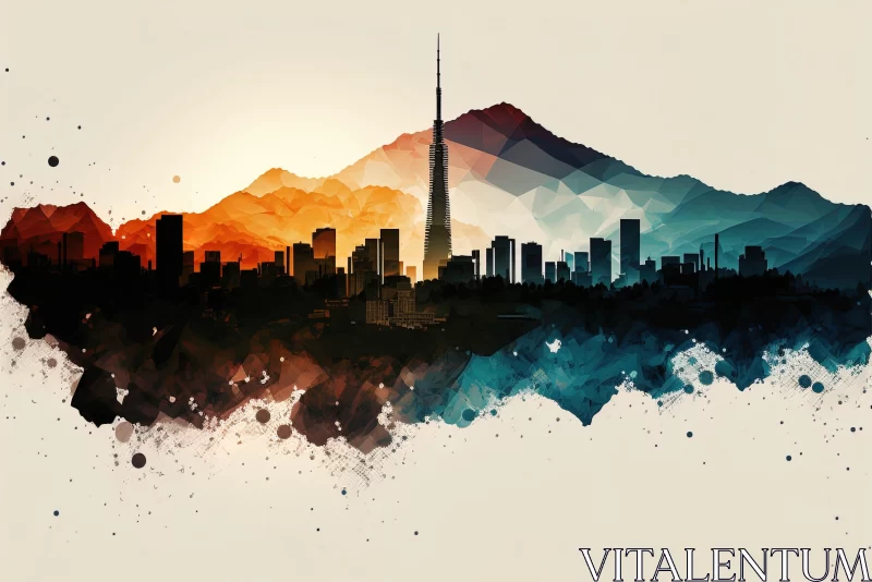 Dubai Skyline in Japanese Minimalism: An Earthy Toned Digital Art AI Image