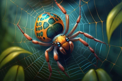 Mysterious Jungle Spider: A Colorful Illustration AI Image