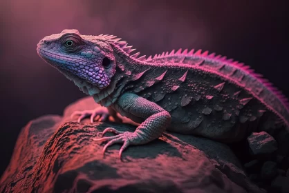 Nocturnal Purple-Lit Lizard - An Exploration of Texture and Color AI Image