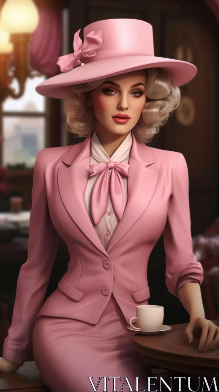 Pink Glamour: A Nostalgic Blend of Anime and Realism AI Image