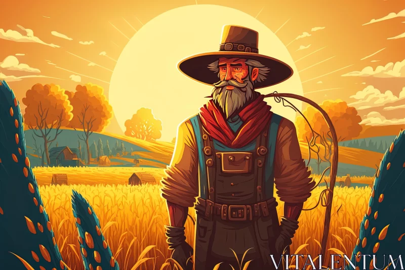 Rustic Farmer Illustration in Vibrant Colors AI Image