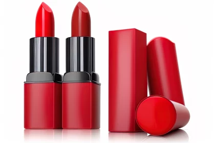 Vibrant Red Lipsticks Display - Industrial Design and Bold Colors AI Image