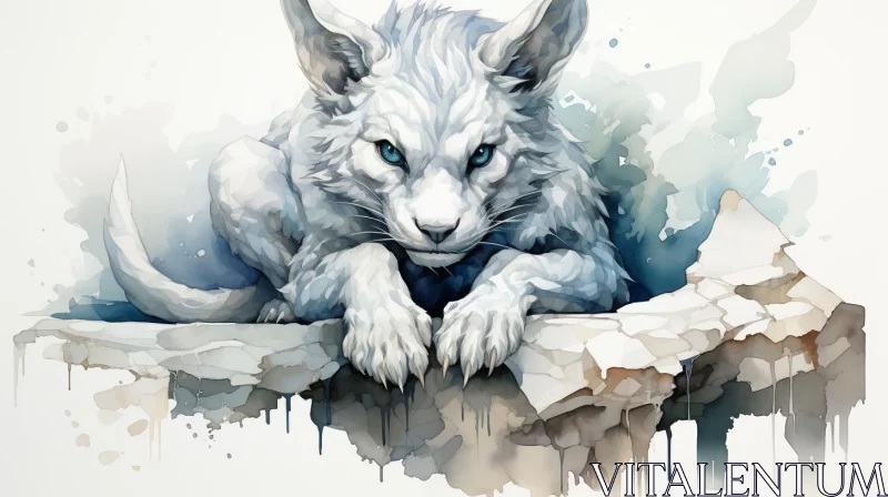 White Wolf in Fantasy Watercolor AI Image