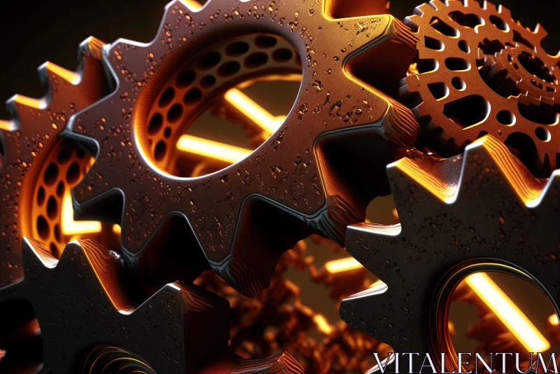 3D Industrial Gears Wallpaper in Bronze and Orange Tones AI Image
