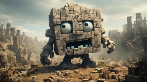 Animated Stonepunk Figure Amidst Ruins