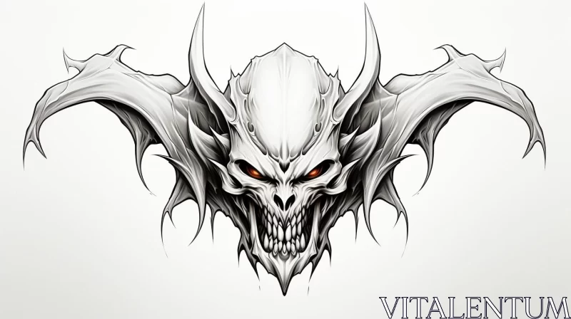 Demon Skull Tattoo Design - Monochromatic Dragon Art AI Image