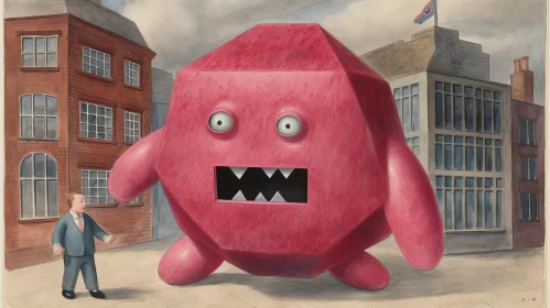 Monstrous City: A Post-Cubist Pink Monster Illustration AI Image