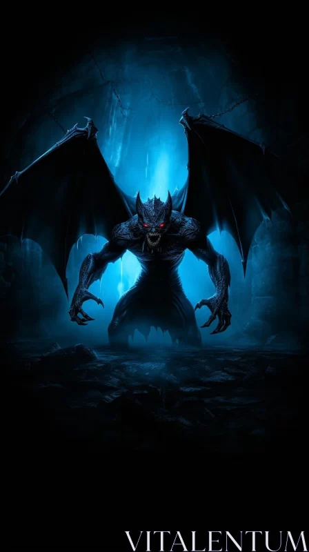 Mysterious Vampire God Demon in a Cave - Halloween Dragon Art AI Image