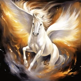 White Horse in Flames - A Golden Palette Masterpiece AI Image
