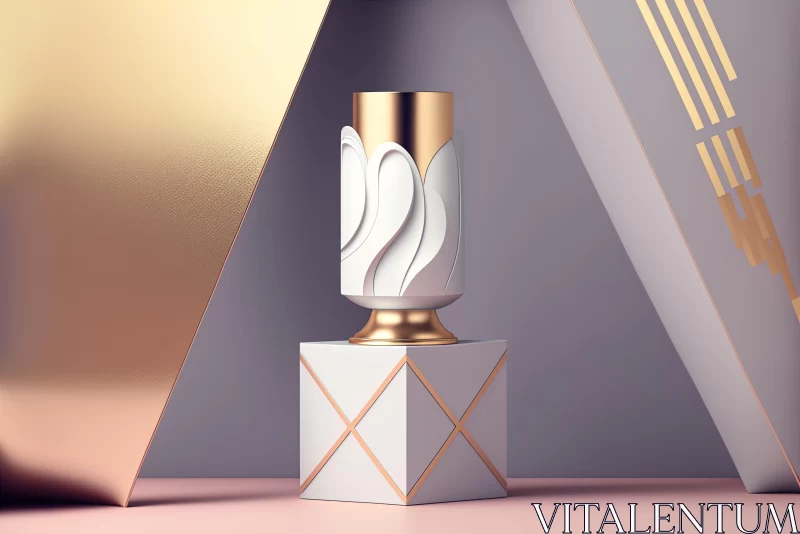 3D Rendered Gold Award with Decorative Vessels AI Image