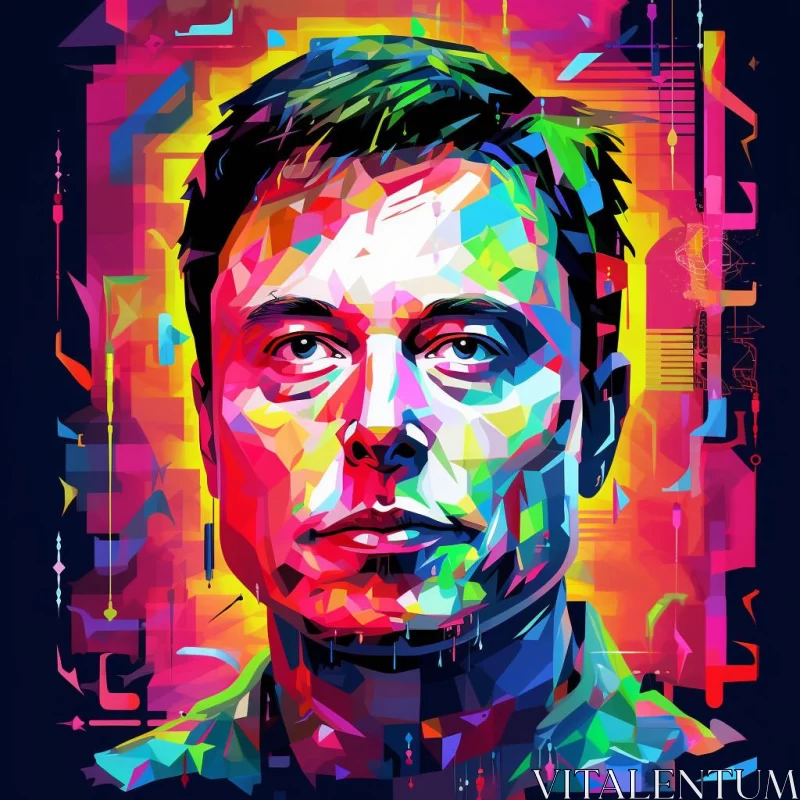 Colorful Luminescent Portrait of Elon Musk AI Image
