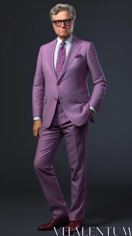 Man in Plum Suit with Graceful Lines and Bold Color Choices AI Image