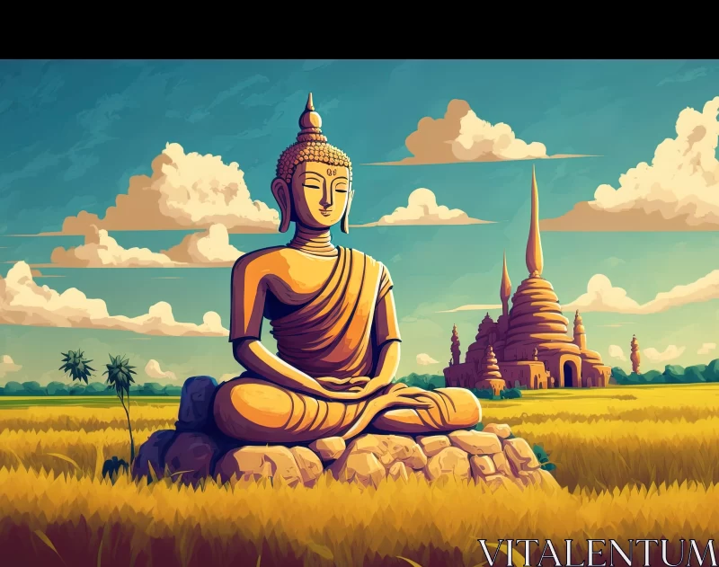 Peaceful Buddha in Pixel Art: A Blend of Indonesian and Khmer Traditions AI Image