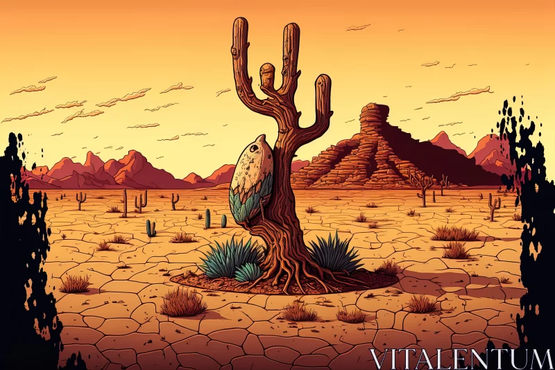 Surrealistic Desert Life - A Grotesque Cactus Landscape AI Image