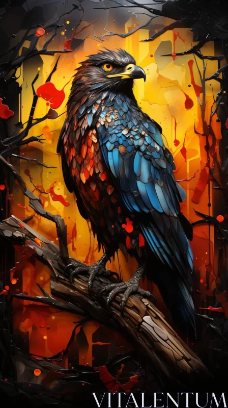 Colorful Eagle Amidst Flames: A Striking Art Illustration AI Image