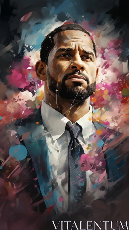 Emotionally Charged Color Splash Painting of a Man in Suit AI Image