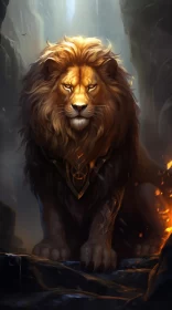 Fiery King: Majestic Lion in Bronze and Dark Gold AI Image