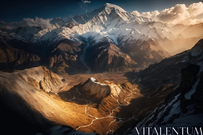 Himalayan Art Inspired Mountain Landscape at Dusk AI Image