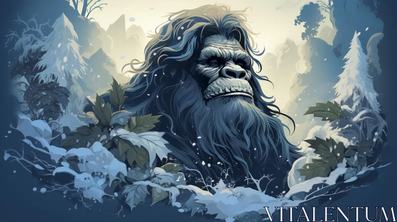 AI ART Snowy Sasquatch: A Winter Wilderness Monster Illustration