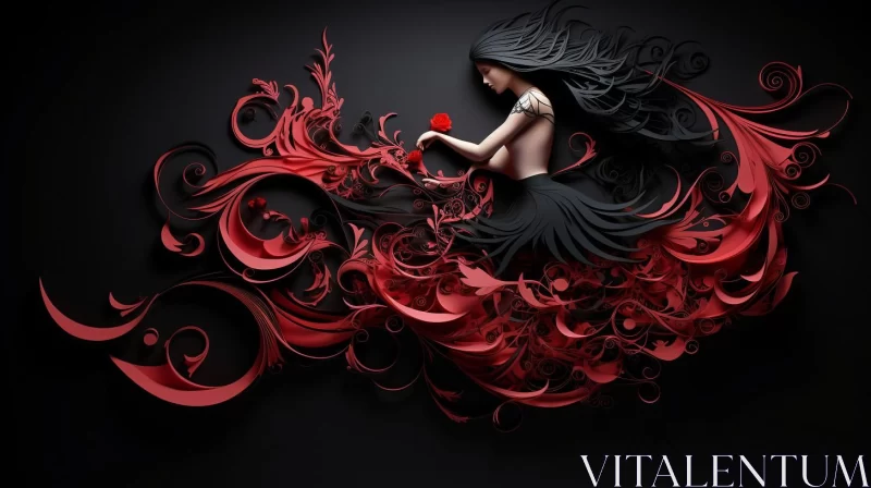 Intricate Paper Sculpture Art in Red and Black AI Image