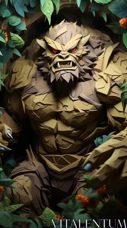 Paper Cut Art of the Monster King in Mysterious Jungle AI Image
