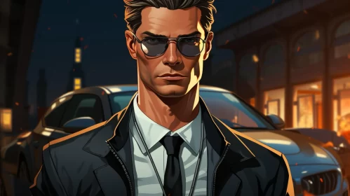 Stylish Man in Sunglasses: A 2D Game Art Style Portrait AI Image