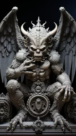 3D Printed Black Demon Statue - An Intricate Character Design AI Image