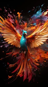 Colorful Flaming Phoenix Painting - Multilayered and Vibrant AI Image