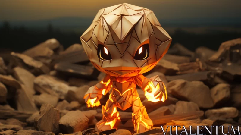 Fiery Paper Toy Figures: A Study in Light and Shadows AI Image