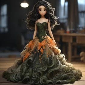 Intricate Dollcore Figure in Floral Dress - Animation Art AI Image