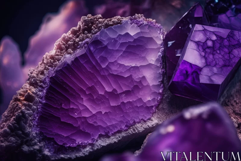 Majestic Amethyst and Quartz Crystals: A Close-up Nature Morte AI Image
