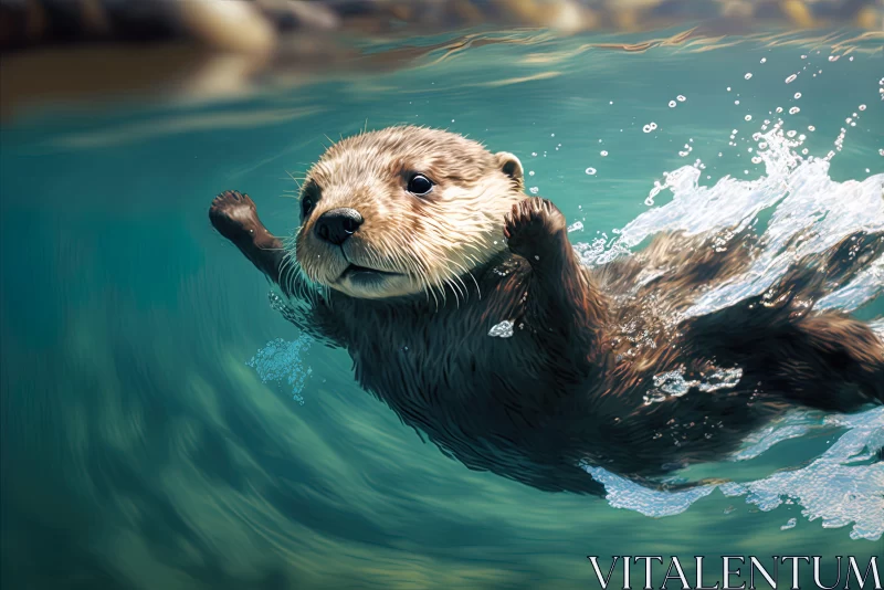 Playful Otter Diving in Water - Realistic Animal Portraiture AI Image