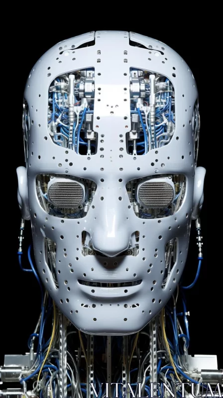 Robotic Head on Black Background - A Study in Symmetry and Human Connections AI Image