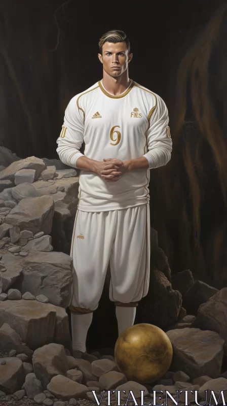 Soccer Player with Golden Ball: A Large-scale Mural AI Image